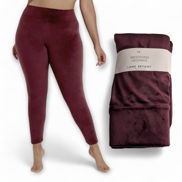NEW Lane Bryant Burgundy Wine Soft Velour Smoothing Leggings Plus Size C/D 2X - Picture 1 of 6